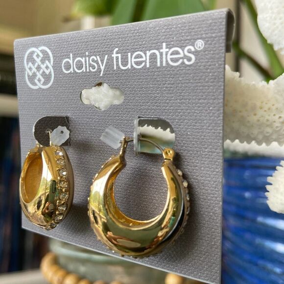 Thick Gold/Crystal Hoops Daisy Fuentes Fashion Earrings $16ea / 3 for $25 - Picture 8 of 8